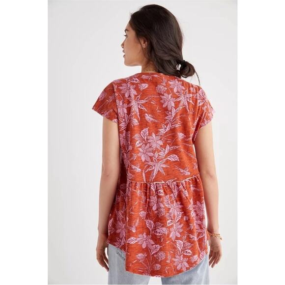 NWOT Anthropologie Pink Tropical Floral Washed Babydoll Top Button Front S - Picture 4 of 11